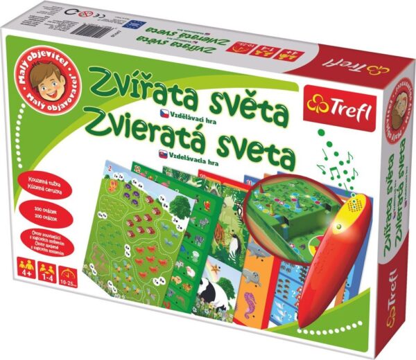 Malý objevitel Zvířata světa + kouzelná tužka edukační společenská hra v krabici 33x23x6cm