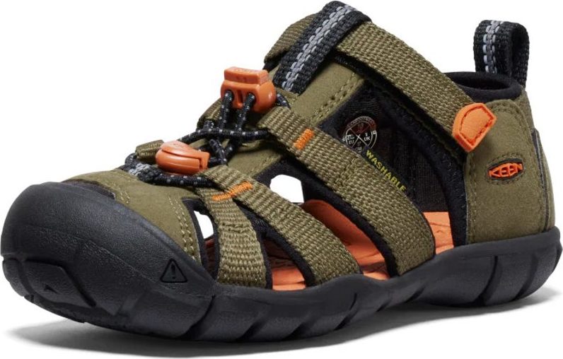 Chlapecké sandály KEEN SEACAMP II CNX dark olive/gold flame - 38