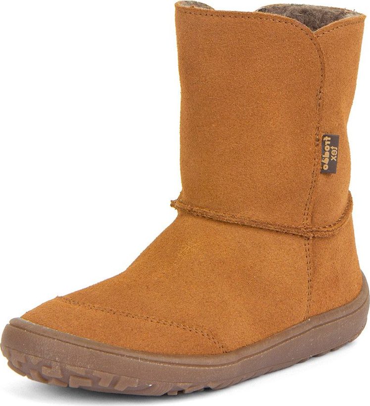 Dětské zimní barefoot boty TEX SUEDE Cognac